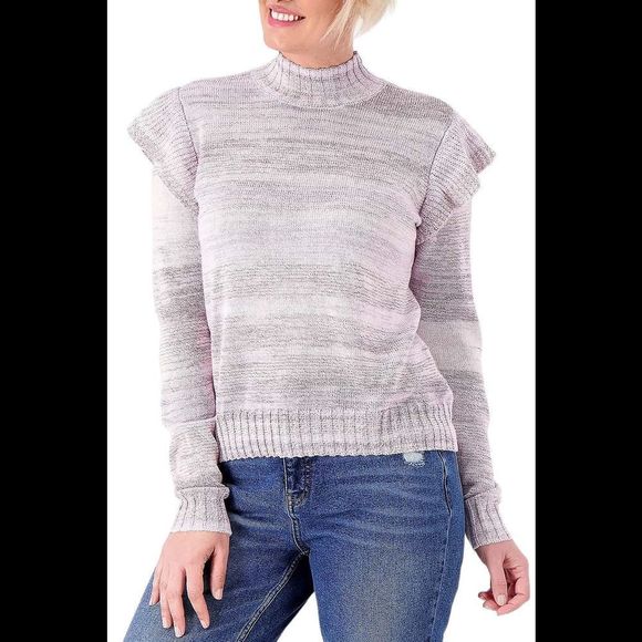 Candace Cameron Bure Tops - Candace Cameron Bure Ruffle Shoulder Mock-Neck Sweater Purple Multi - Regular